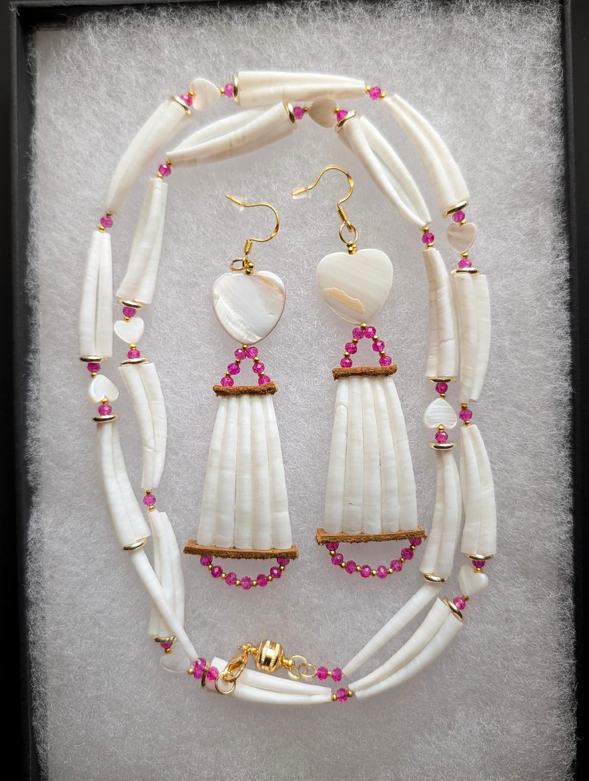 3.5" Dentalium Earrings + 32" Dentalium Necklace w/ Magnetic Clasp