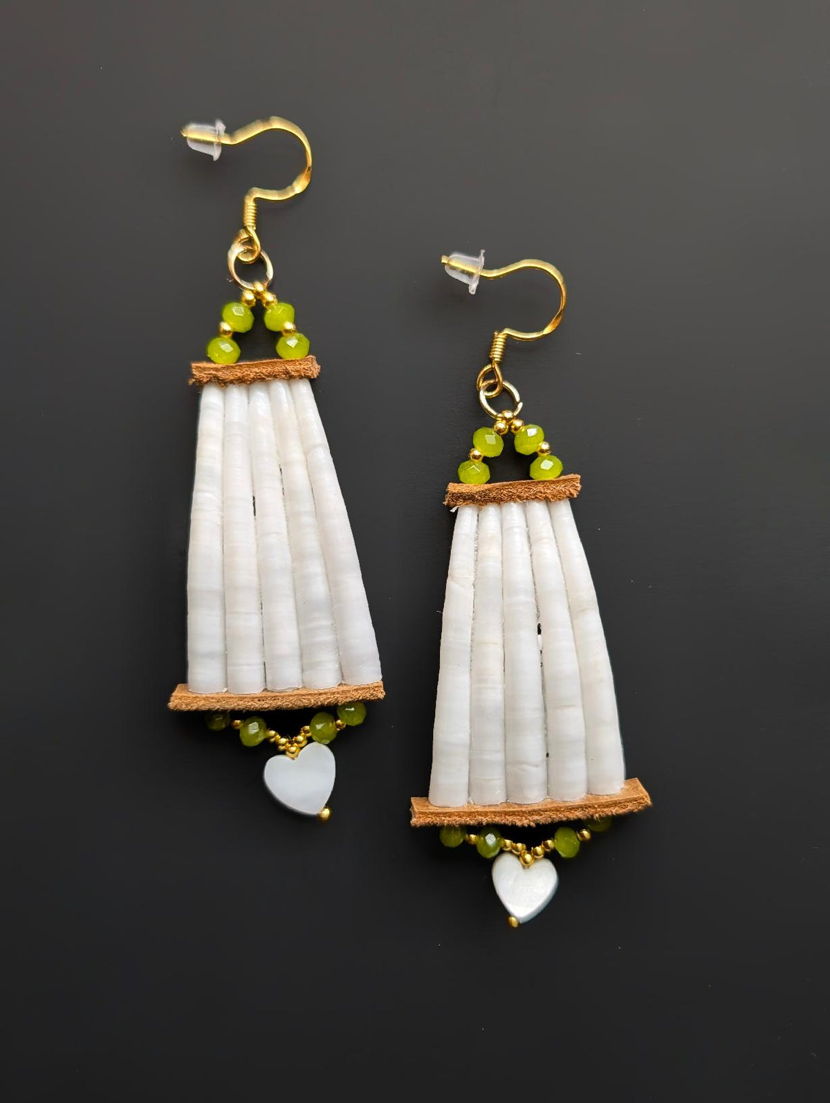 2.5" Dentalium + Mini Heart Earrings